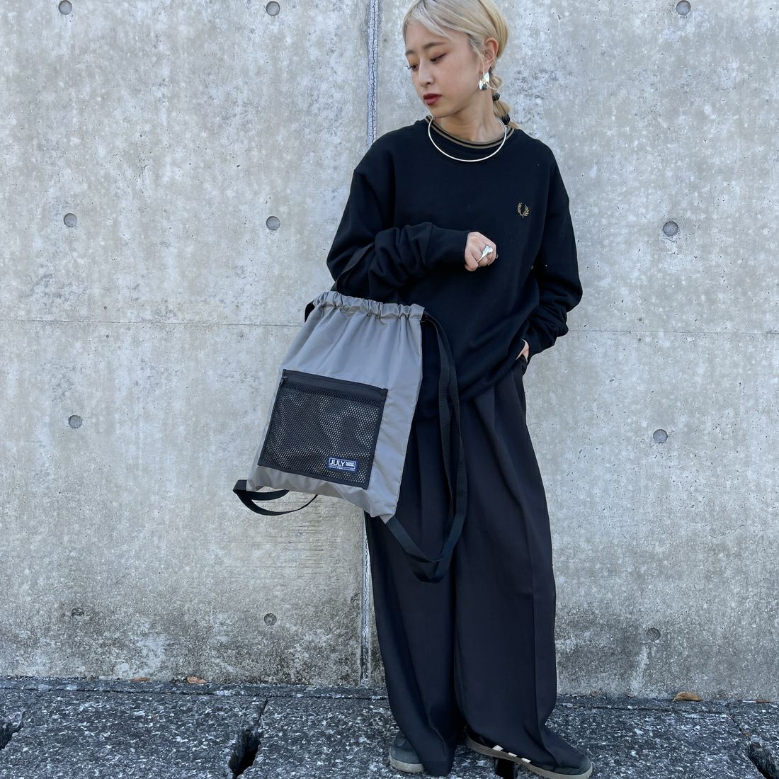 JULY NINE [ジュライナイン] 別注 メッシュポケット ナイロンナップサック [JLN2001001-JF] GREY