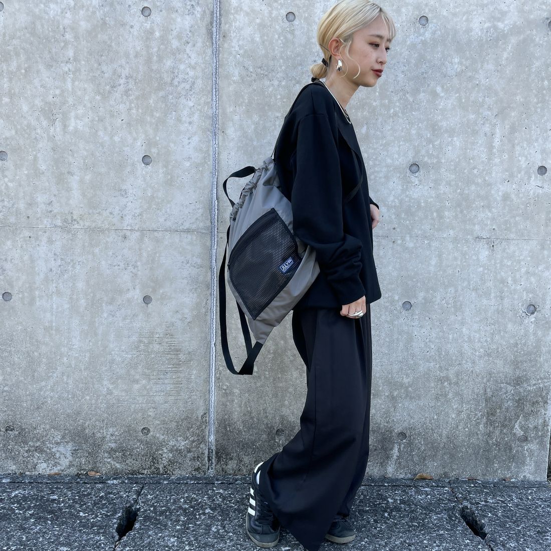 JULY NINE [ジュライナイン] 別注 メッシュポケット ナイロンナップサック [JLN2001001-JF] GREY