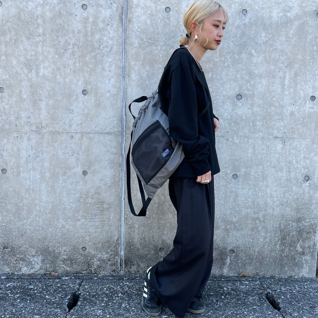 JULY NINE [ジュライナイン] 別注 メッシュポケット ナイロンナップサック [JLN2001001-JF] GREY