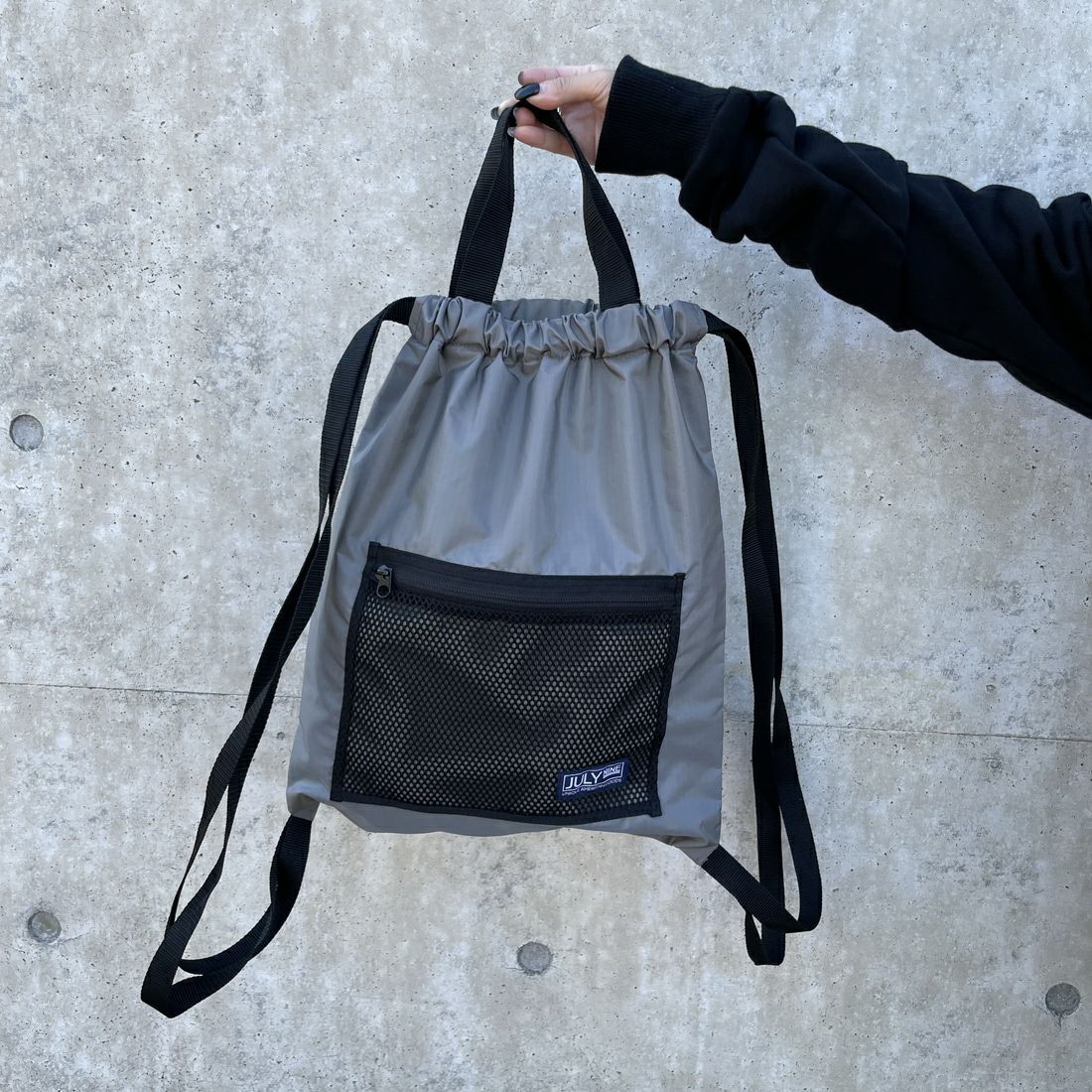 JULY NINE [ジュライナイン] 別注 メッシュポケット ナイロンナップサック [JLN2001001-JF] GREY