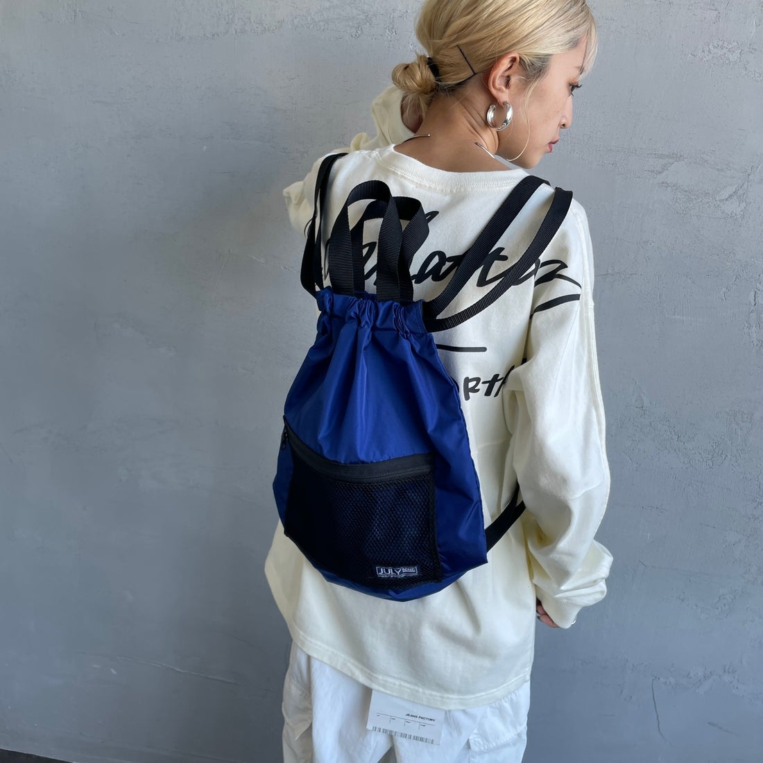 JULY NINE [ジュライナイン] 別注 メッシュポケット ナイロンナップサック [JLN2001001-JF] BLUE