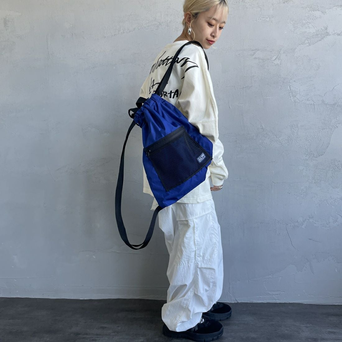 JULY NINE [ジュライナイン] 別注 メッシュポケット ナイロンナップサック [JLN2001001-JF] BLUE