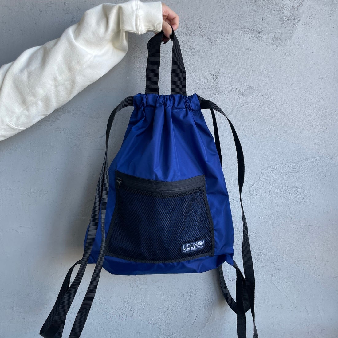 JULY NINE [ジュライナイン] 別注 メッシュポケット ナイロンナップサック [JLN2001001-JF] BLUE