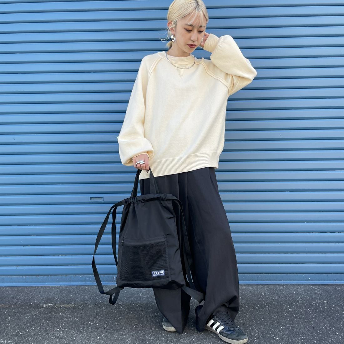 JULY NINE [ジュライナイン] 別注 メッシュポケット ナイロンナップサック [JLN2001001-JF] BLACK