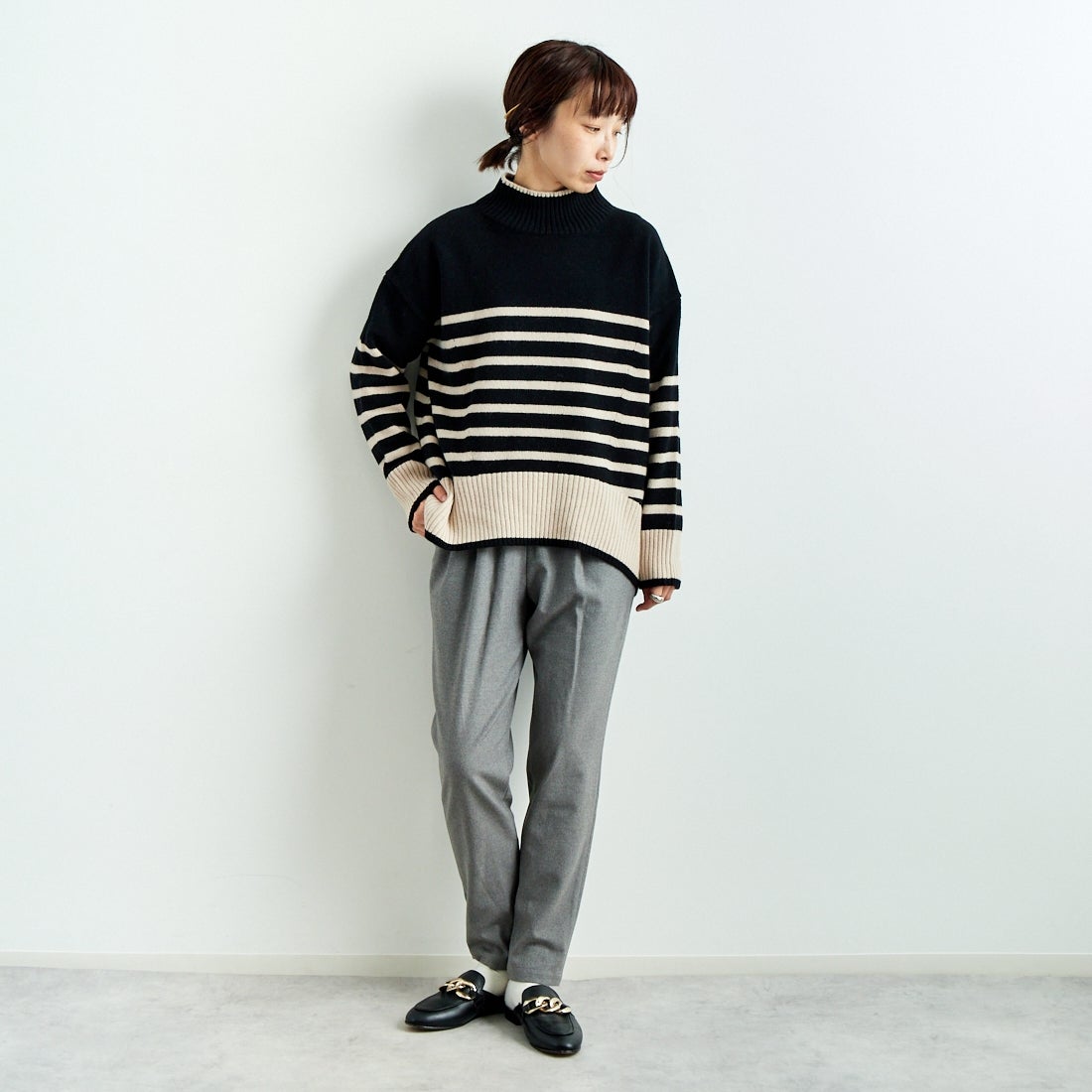 Jeans Factory Clothes [ジーンズファクトリークローズ] コスミカルウォームテーパードパンツ [21243059] 002 Mｸﾞﾚｰ &&モデル身長：158cm 着用サイズ：36&&