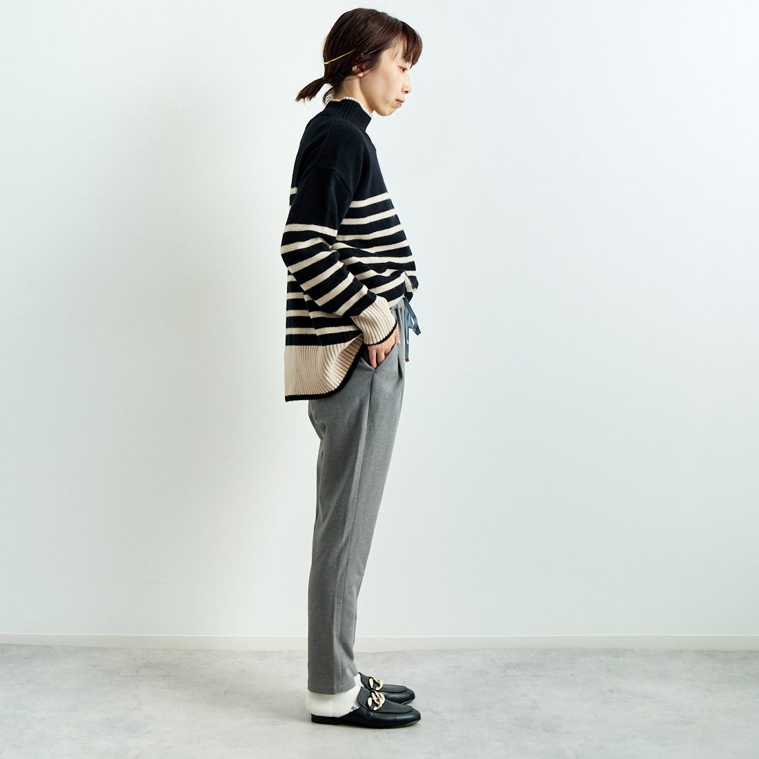 Jeans Factory Clothes [ジーンズファクトリークローズ] コスミカルウォームテーパードパンツ [21243059] 002 Mｸﾞﾚｰ &&モデル身長：158cm 着用サイズ：36&&
