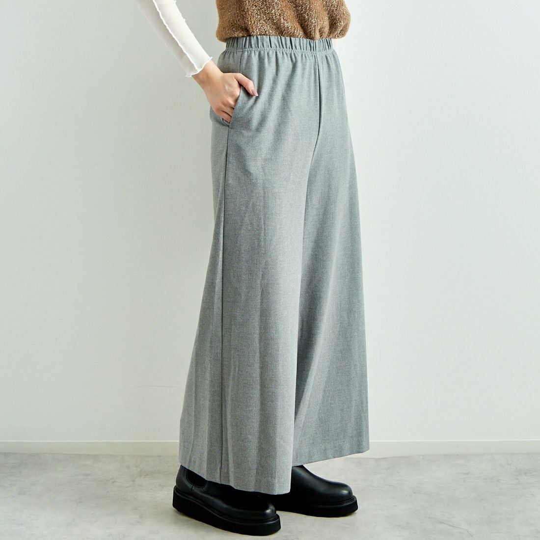 Jeans Factory Clothes [ジーンズファクトリークローズ] 2WAYストレッチウォームワイドパンツ [21243060] 001 Lｸﾞﾚｰ &&モデル身長：167cm 着用サイズ：F&&