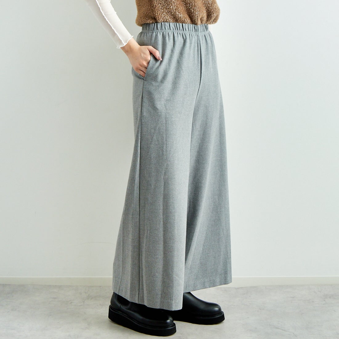 Jeans Factory Clothes [ジーンズファクトリークローズ] 2WAYストレッチウォームワイドパンツ [21243060] 001 Lｸﾞﾚｰ &&モデル身長：167cm 着用サイズ：F&&