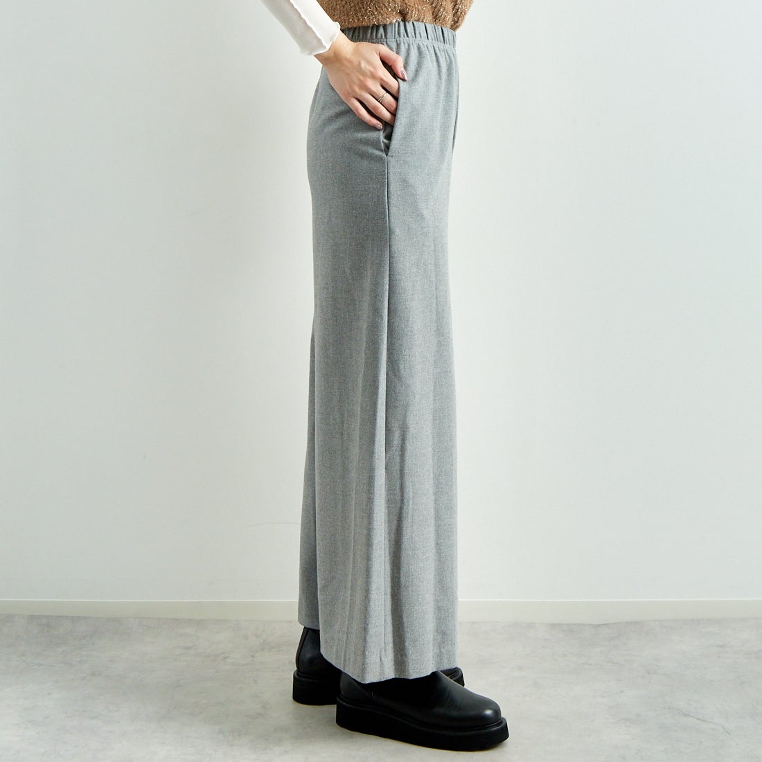 Jeans Factory Clothes [ジーンズファクトリークローズ] 2WAYストレッチウォームワイドパンツ [21243060] 001 Lｸﾞﾚｰ &&モデル身長：167cm 着用サイズ：F&&