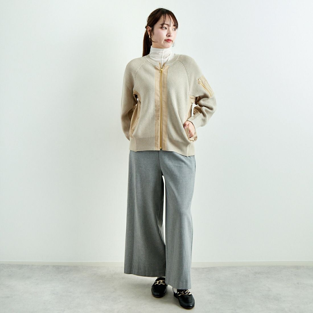 Jeans Factory Clothes [ジーンズファクトリークローズ] 2WAYストレッチウォームワイドパンツ [21243060] 001 Lｸﾞﾚｰ &&モデル身長：167cm 着用サイズ：F&&
