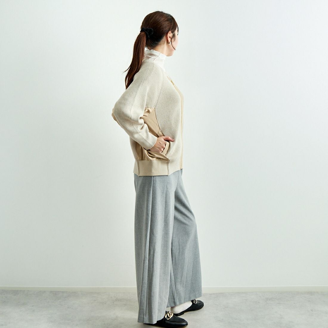 Jeans Factory Clothes [ジーンズファクトリークローズ] 2WAYストレッチウォームワイドパンツ [21243060] 001 Lｸﾞﾚｰ &&モデル身長：167cm 着用サイズ：F&&