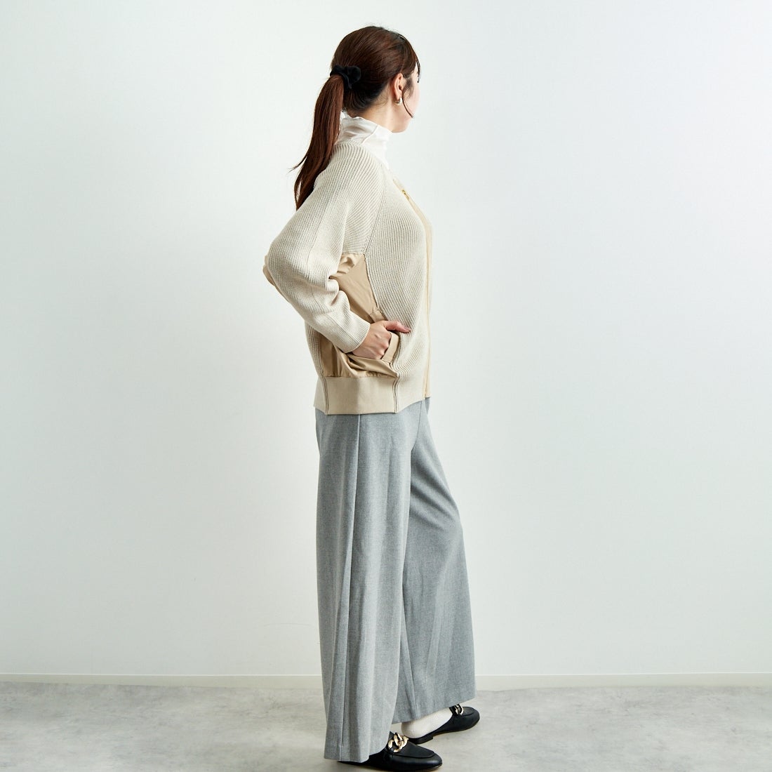 Jeans Factory Clothes [ジーンズファクトリークローズ] 2WAYストレッチウォームワイドパンツ [21243060] 001 Lｸﾞﾚｰ &&モデル身長：167cm 着用サイズ：F&&