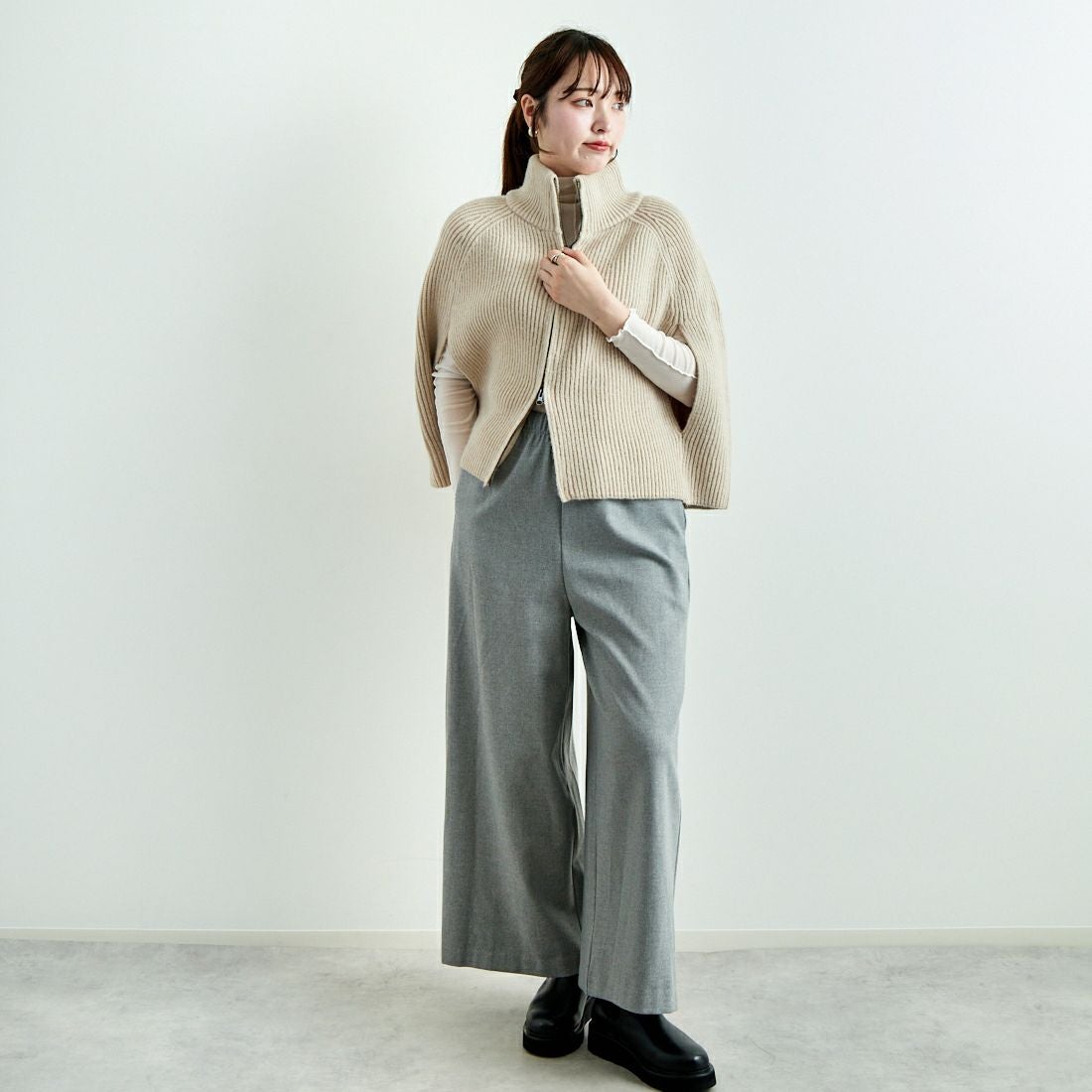 Jeans Factory Clothes [ジーンズファクトリークローズ] 2WAYストレッチウォームワイドパンツ [21243060] 001 Lｸﾞﾚｰ &&モデル身長：167cm 着用サイズ：F&&