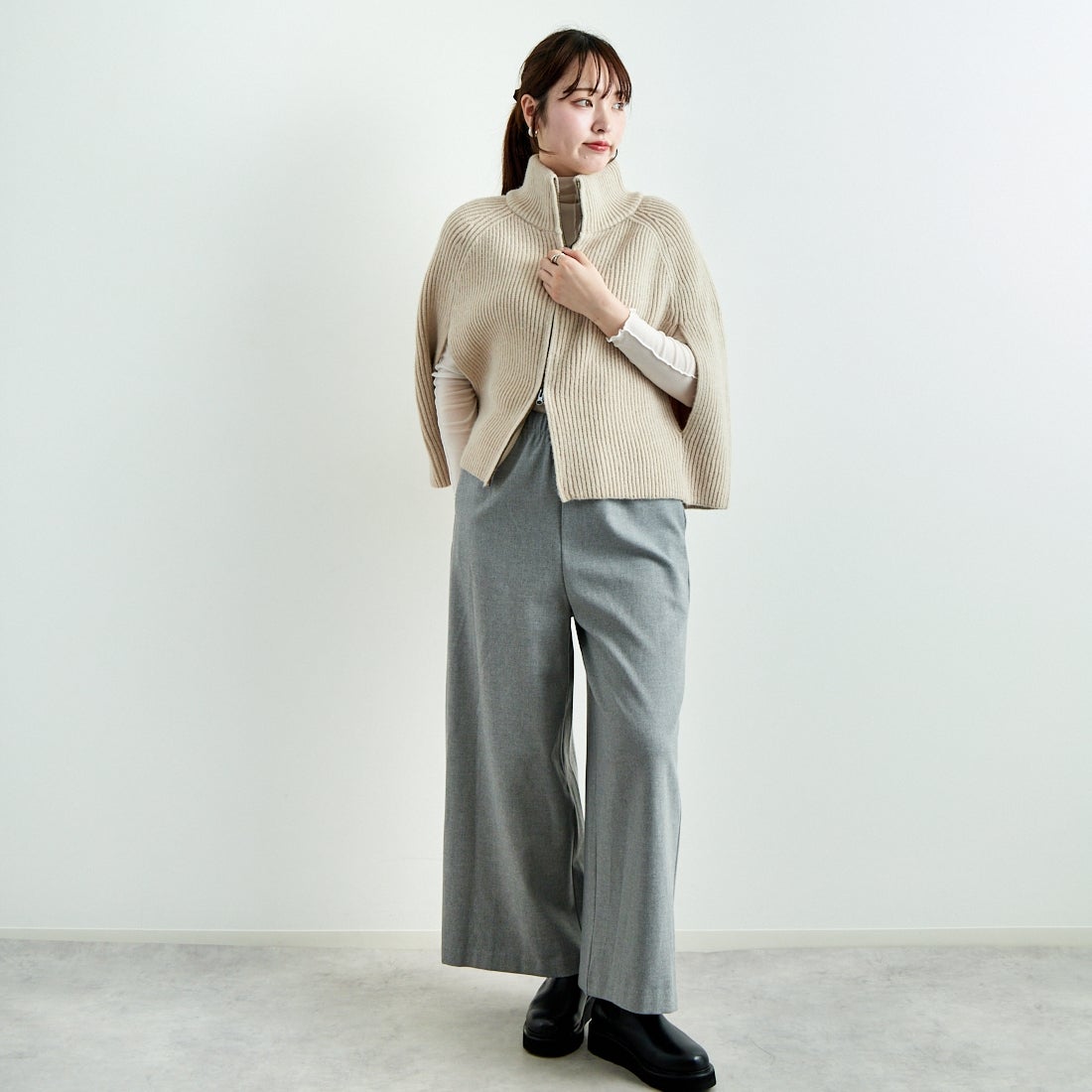 Jeans Factory Clothes [ジーンズファクトリークローズ] 2WAYストレッチウォームワイドパンツ [21243060] 001 Lｸﾞﾚｰ &&モデル身長：167cm 着用サイズ：F&&