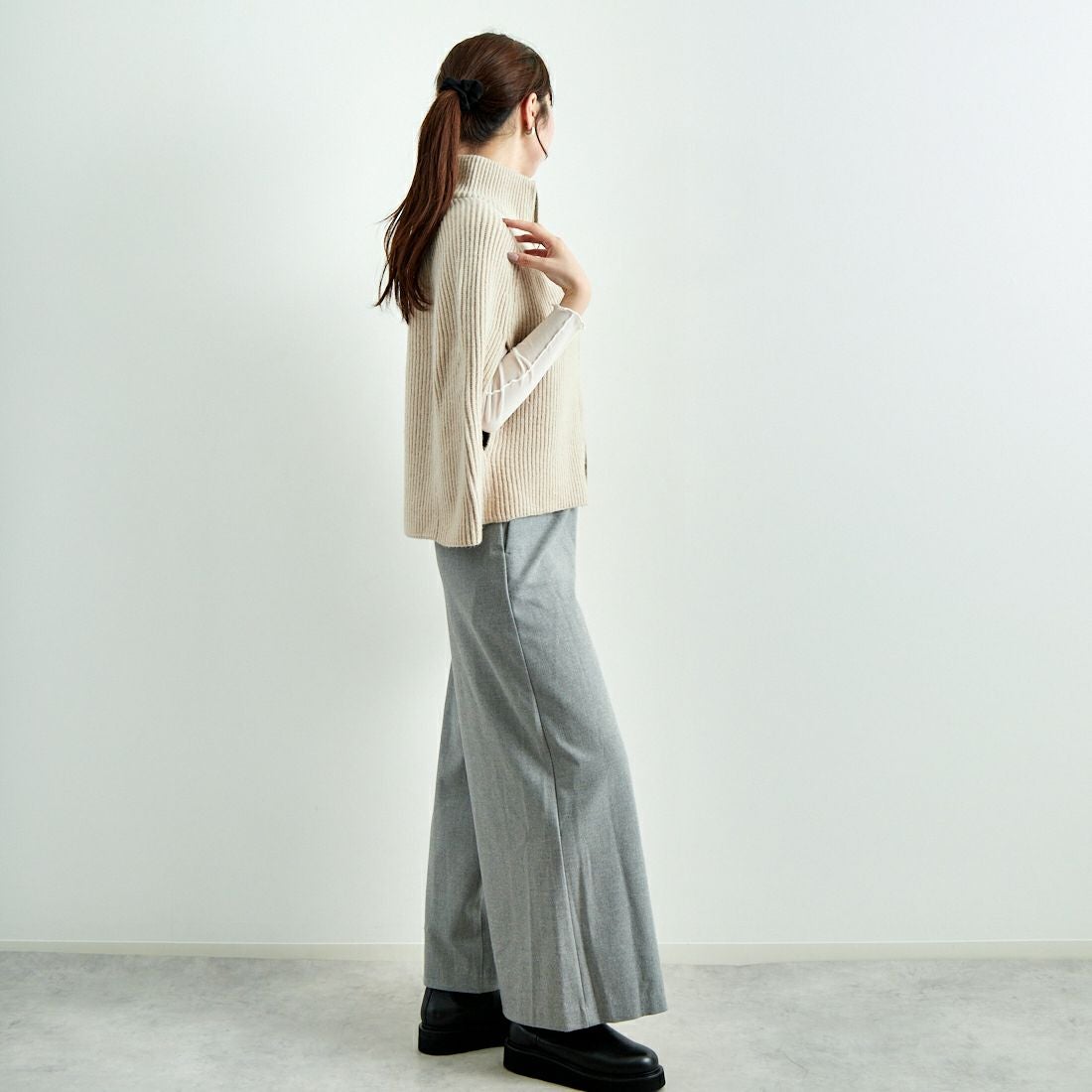 Jeans Factory Clothes [ジーンズファクトリークローズ] 2WAYストレッチウォームワイドパンツ [21243060] 001 Lｸﾞﾚｰ &&モデル身長：167cm 着用サイズ：F&&