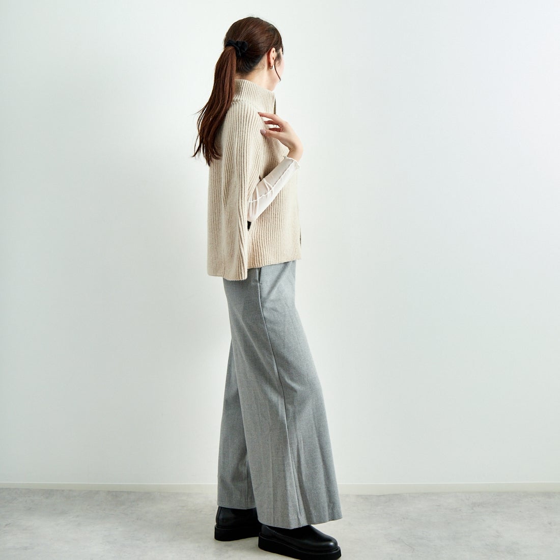 Jeans Factory Clothes [ジーンズファクトリークローズ] 2WAYストレッチウォームワイドパンツ [21243060] 001 Lｸﾞﾚｰ &&モデル身長：167cm 着用サイズ：F&&
