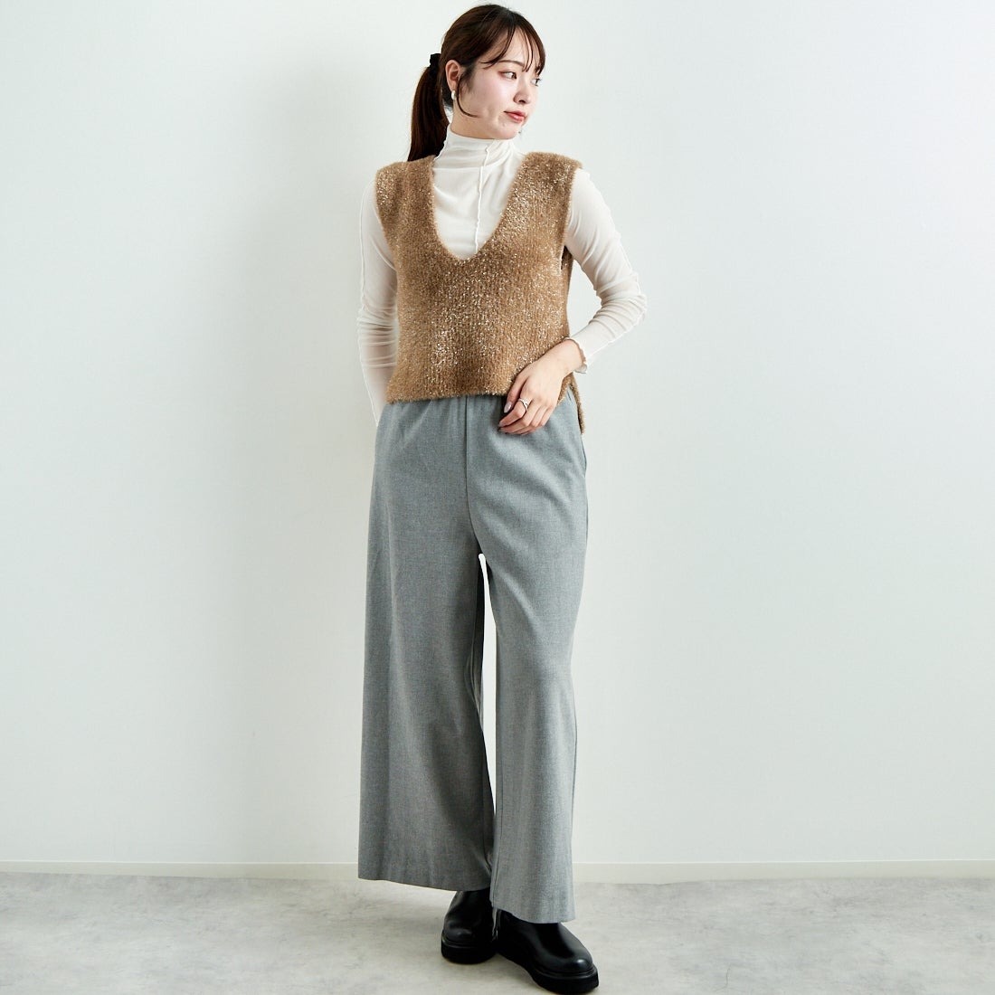 Jeans Factory Clothes [ジーンズファクトリークローズ] 2WAYストレッチウォームワイドパンツ [21243060] 001 Lｸﾞﾚｰ &&モデル身長：167cm 着用サイズ：F&&