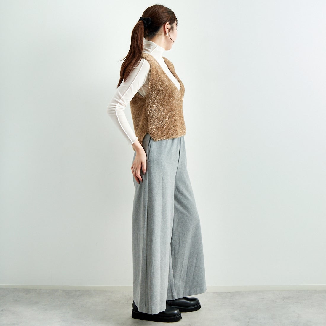 Jeans Factory Clothes [ジーンズファクトリークローズ] 2WAYストレッチウォームワイドパンツ [21243060] 001 Lｸﾞﾚｰ &&モデル身長：167cm 着用サイズ：F&&