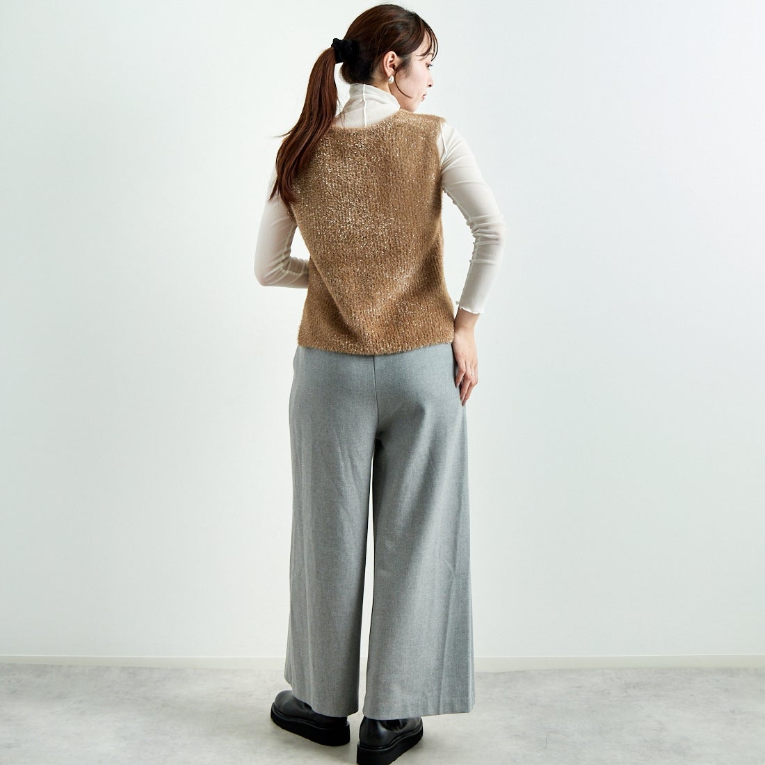 Jeans Factory Clothes [ジーンズファクトリークローズ] 2WAYストレッチウォームワイドパンツ [21243060] 001 Lｸﾞﾚｰ &&モデル身長：167cm 着用サイズ：F&&
