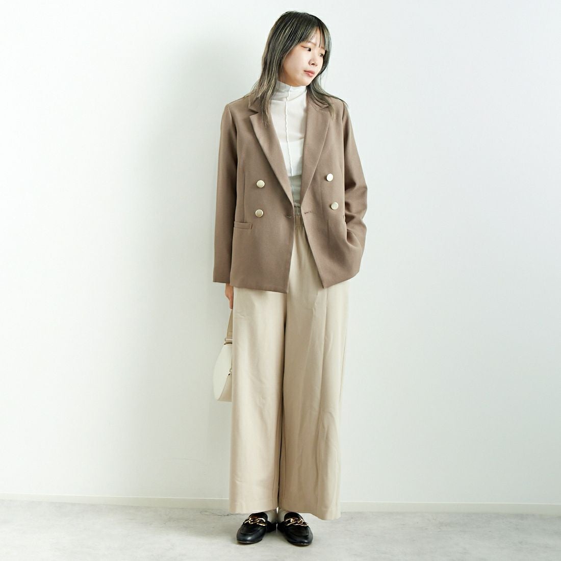 Jeans Factory Clothes [ジーンズファクトリークローズ] 2WAYストレッチウォームワイドパンツ [21243060] 032 ｴｸﾘｭ &&モデル身長：167cm 着用サイズ：F&&