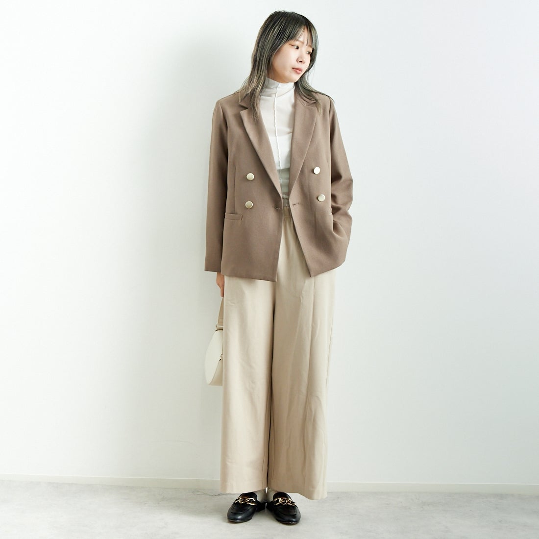 Jeans Factory Clothes [ジーンズファクトリークローズ] 2WAYストレッチウォームワイドパンツ [21243060] 032 ｴｸﾘｭ &&モデル身長：167cm 着用サイズ：F&&