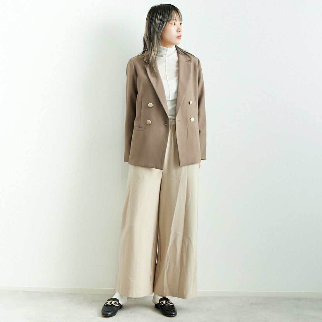 Jeans Factory Clothes [ジーンズファクトリークローズ] 2WAYストレッチウォームワイドパンツ [21243060] 032 ｴｸﾘｭ &&モデル身長：167cm 着用サイズ：F&&