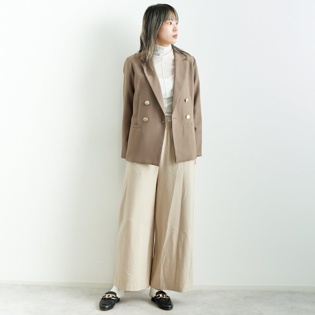 Jeans Factory Clothes [ジーンズファクトリークローズ] 2WAYストレッチウォームワイドパンツ [21243060] 032 ｴｸﾘｭ &&モデル身長：167cm 着用サイズ：F&&