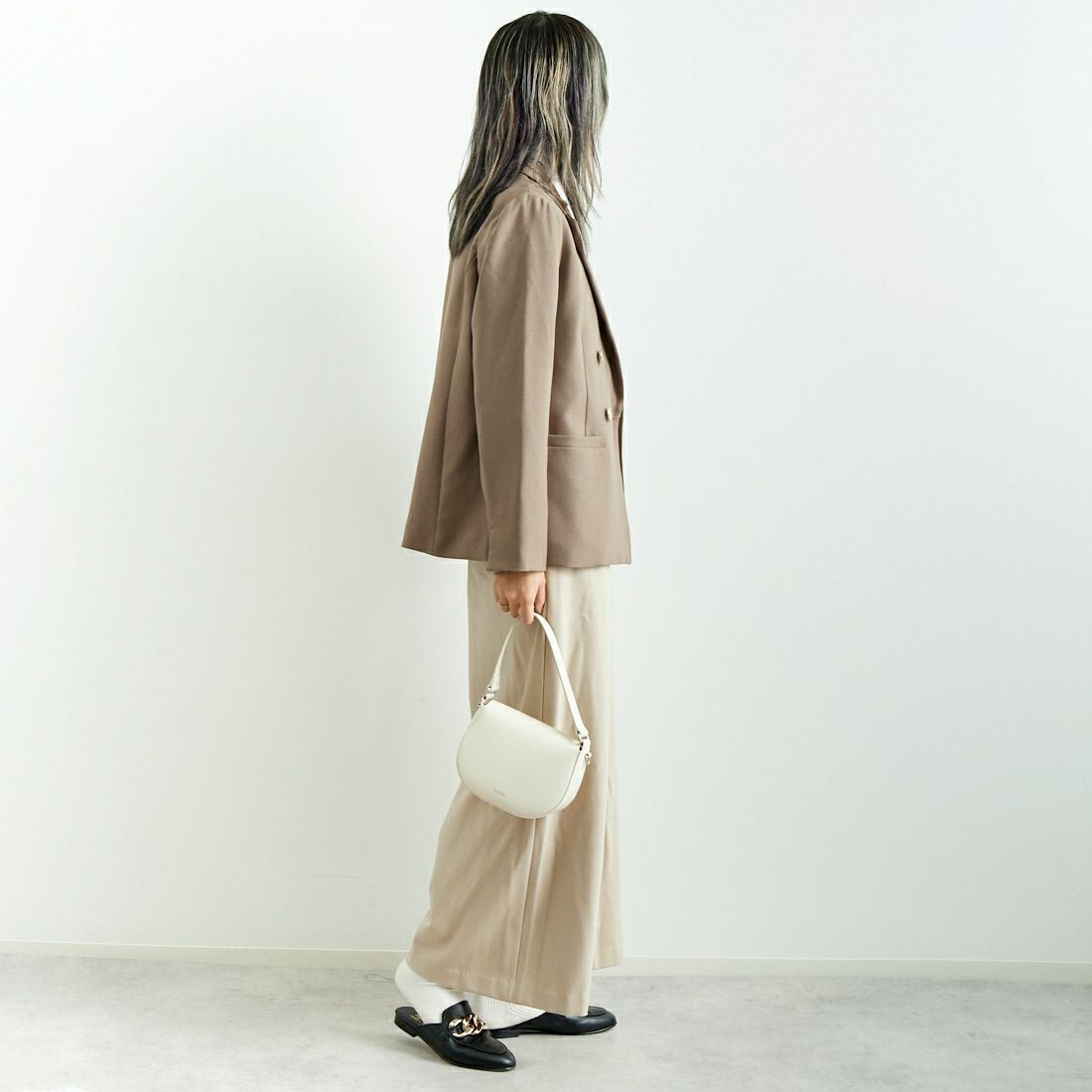 Jeans Factory Clothes [ジーンズファクトリークローズ] 2WAYストレッチウォームワイドパンツ [21243060] 032 ｴｸﾘｭ &&モデル身長：167cm 着用サイズ：F&&