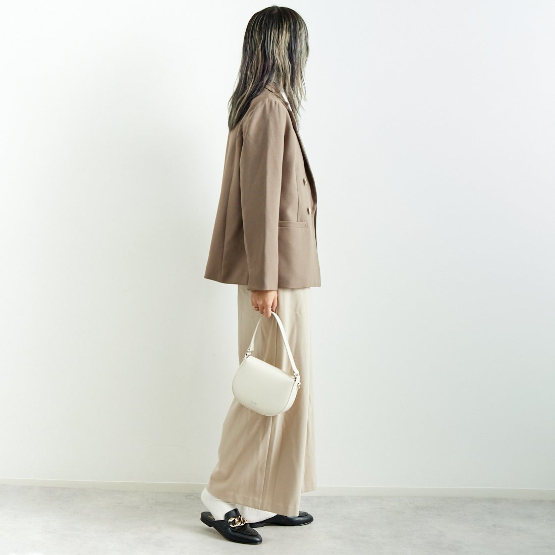 Jeans Factory Clothes [ジーンズファクトリークローズ] 2WAYストレッチウォームワイドパンツ [21243060] 032 ｴｸﾘｭ &&モデル身長：167cm 着用サイズ：F&&