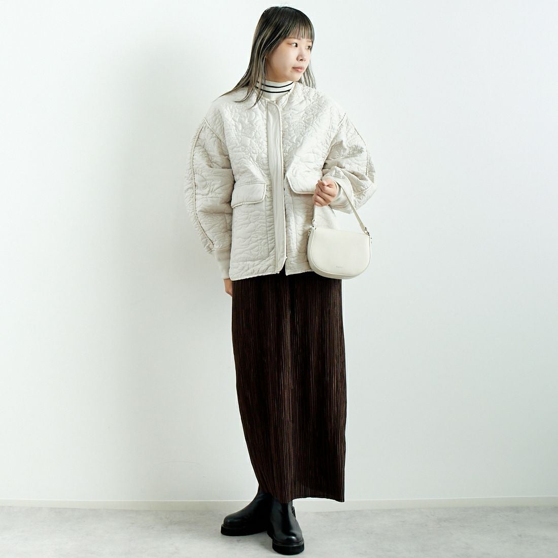 Jf Ready Made [ジェイエフレディメイド] プリーツタイトスカート [45286552] ﾌﾞﾗｳﾝ &&モデル身長：167cm 着用サイズ：2&&