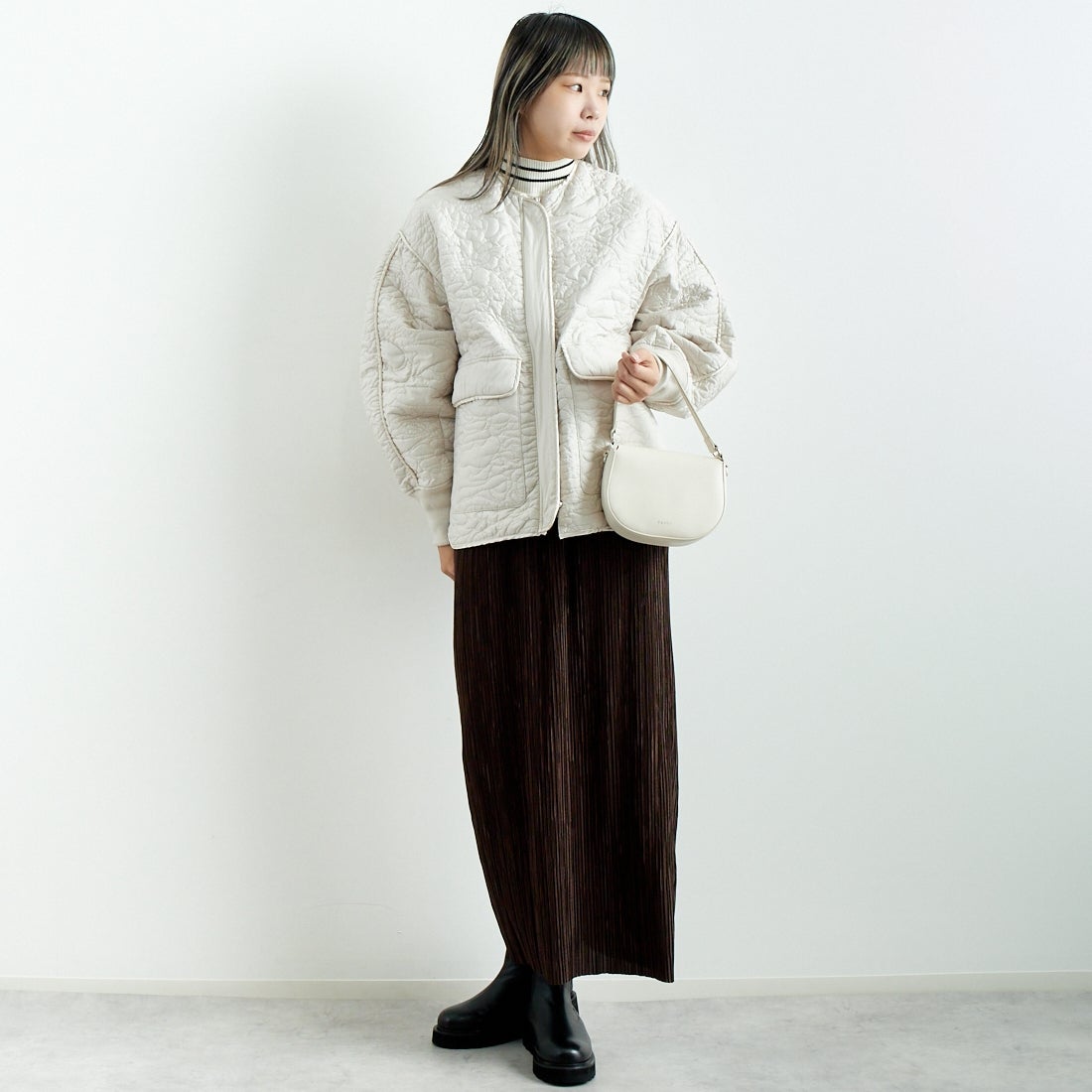 Jf Ready Made [ジェイエフレディメイド] プリーツタイトスカート [45286552] ﾌﾞﾗｳﾝ &&モデル身長：167cm 着用サイズ：2&&