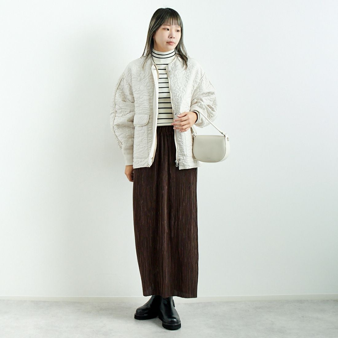 Jf Ready Made [ジェイエフレディメイド] プリーツタイトスカート [45286552] ﾌﾞﾗｳﾝ &&モデル身長：167cm 着用サイズ：2&&