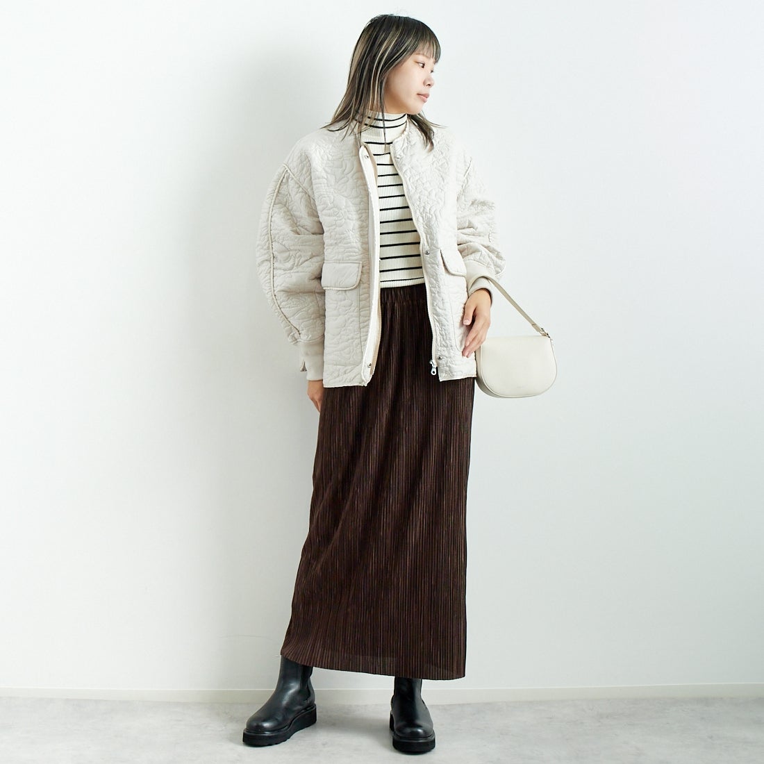 Jf Ready Made [ジェイエフレディメイド] プリーツタイトスカート [45286552] ﾌﾞﾗｳﾝ &&モデル身長：167cm 着用サイズ：2&&