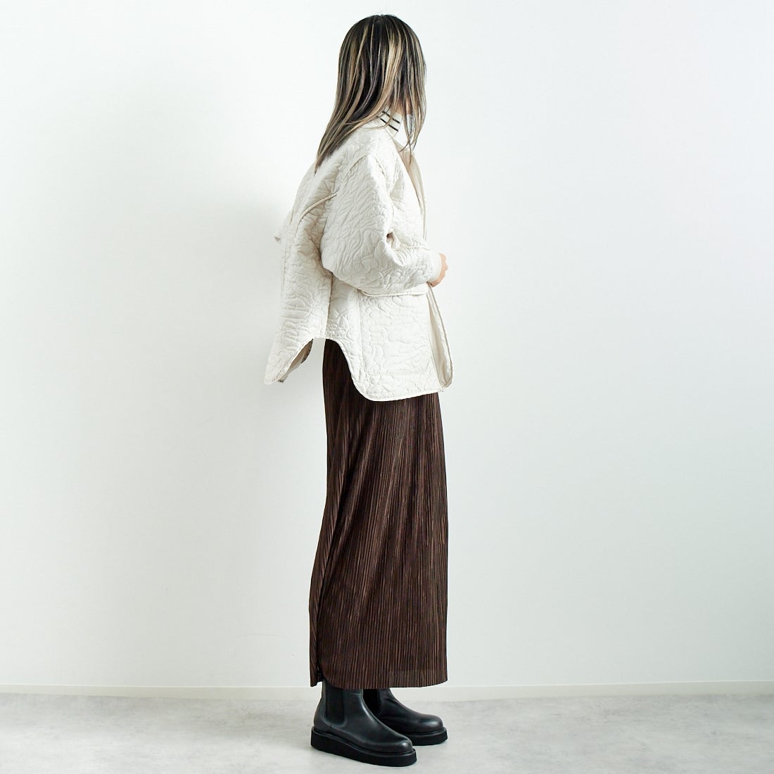 Jf Ready Made [ジェイエフレディメイド] プリーツタイトスカート [45286552] ﾌﾞﾗｳﾝ &&モデル身長：167cm 着用サイズ：2&&