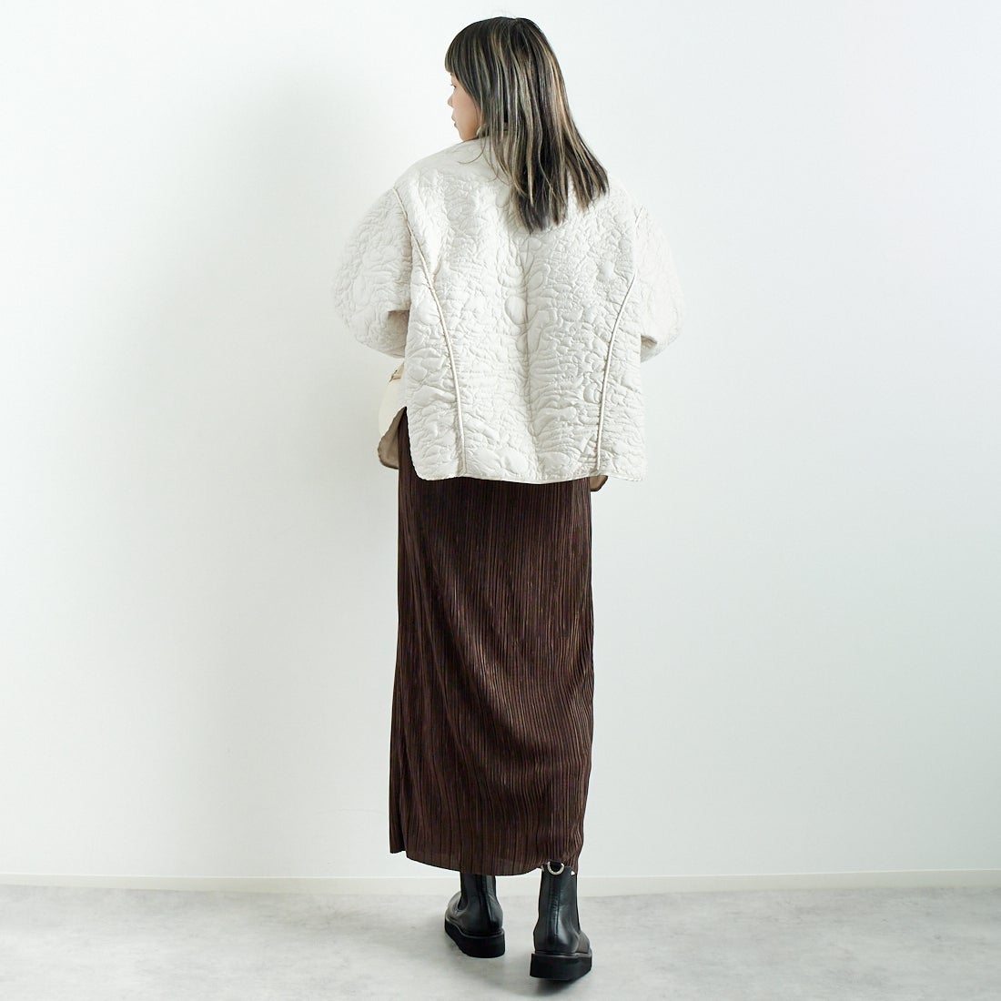 Jf Ready Made [ジェイエフレディメイド] プリーツタイトスカート [45286552] ﾌﾞﾗｳﾝ &&モデル身長：167cm 着用サイズ：2&&