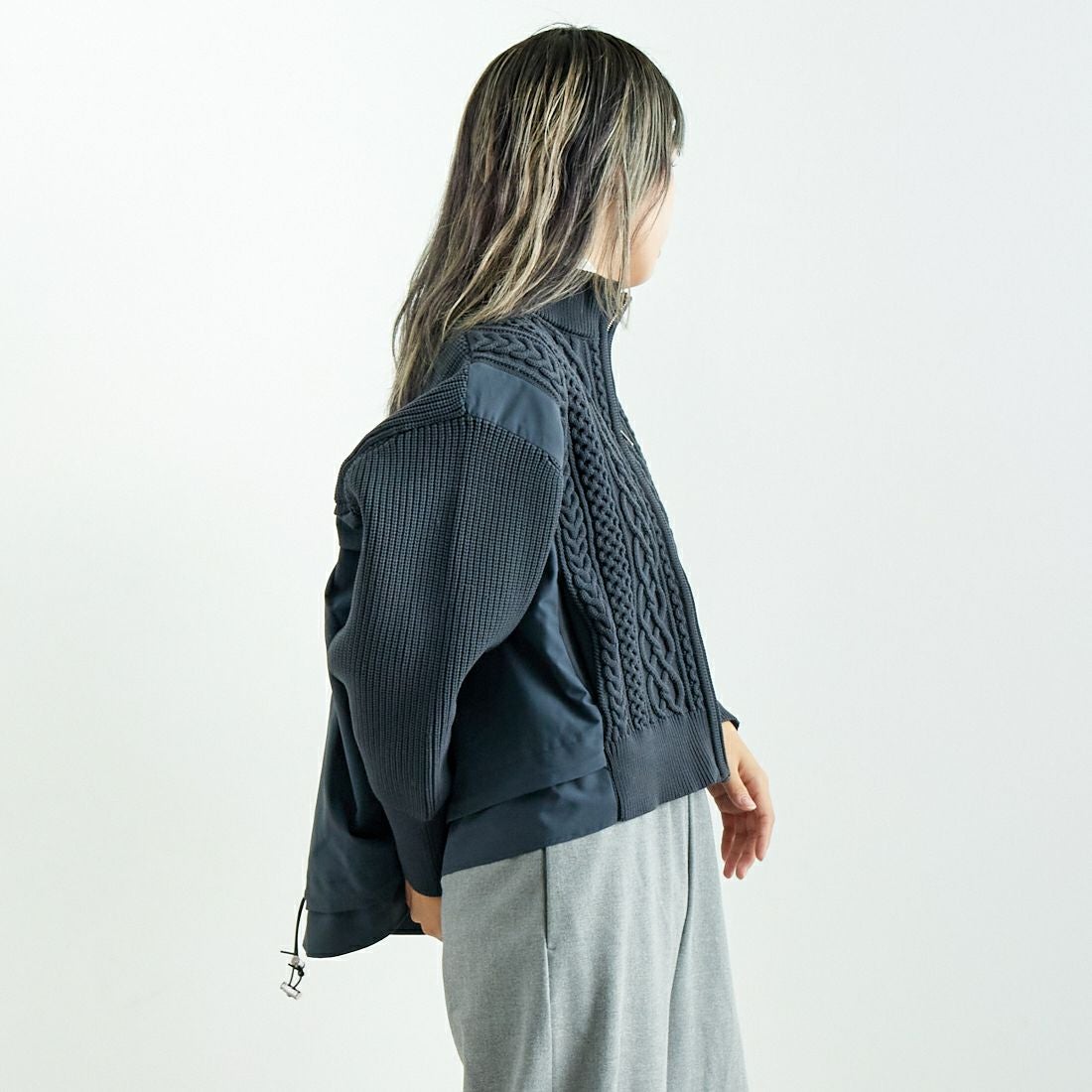 USINE [ユジーヌ] ケーブル布帛ドッキングブルゾン [11243819] ﾁｬｺｰﾙｸﾞﾚｰ &&モデル身長：167cm 着用サイズ：F&&