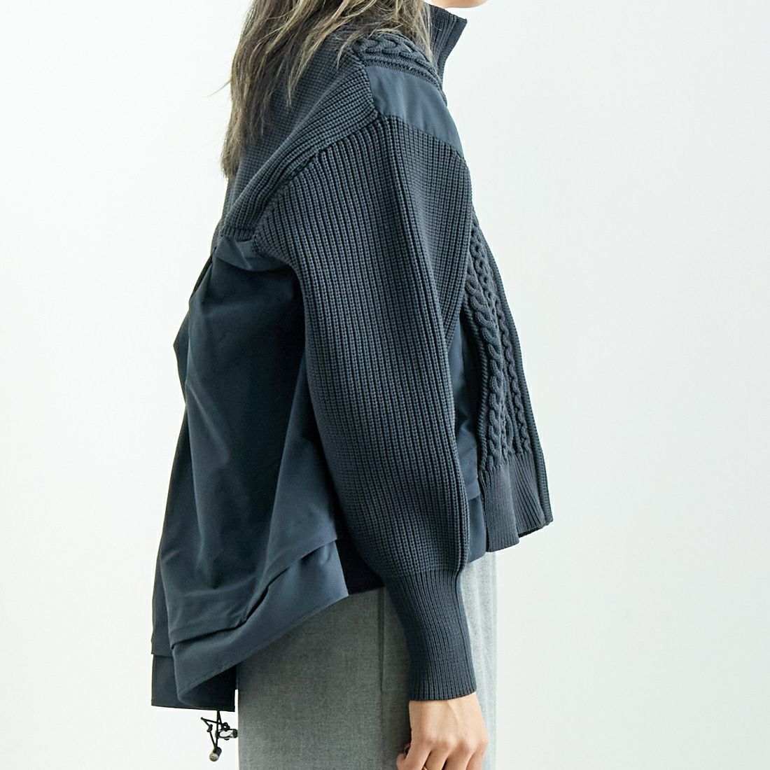 USINE [ユジーヌ] ケーブル布帛ドッキングブルゾン [11243819] ﾁｬｺｰﾙｸﾞﾚｰ &&モデル身長：167cm 着用サイズ：F&&