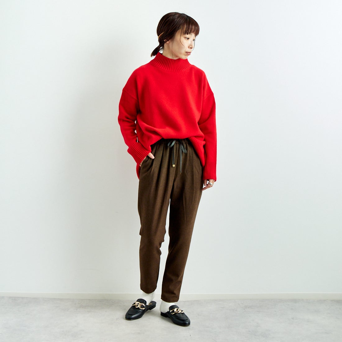 Jeans Factory Clothes [ジーンズファクトリークローズ] コスミカルウォームテーパードパンツ [21243059-1] 036 ﾌﾞﾗｳﾝ &&モデル身長：158cm 着用サイズ：36&&