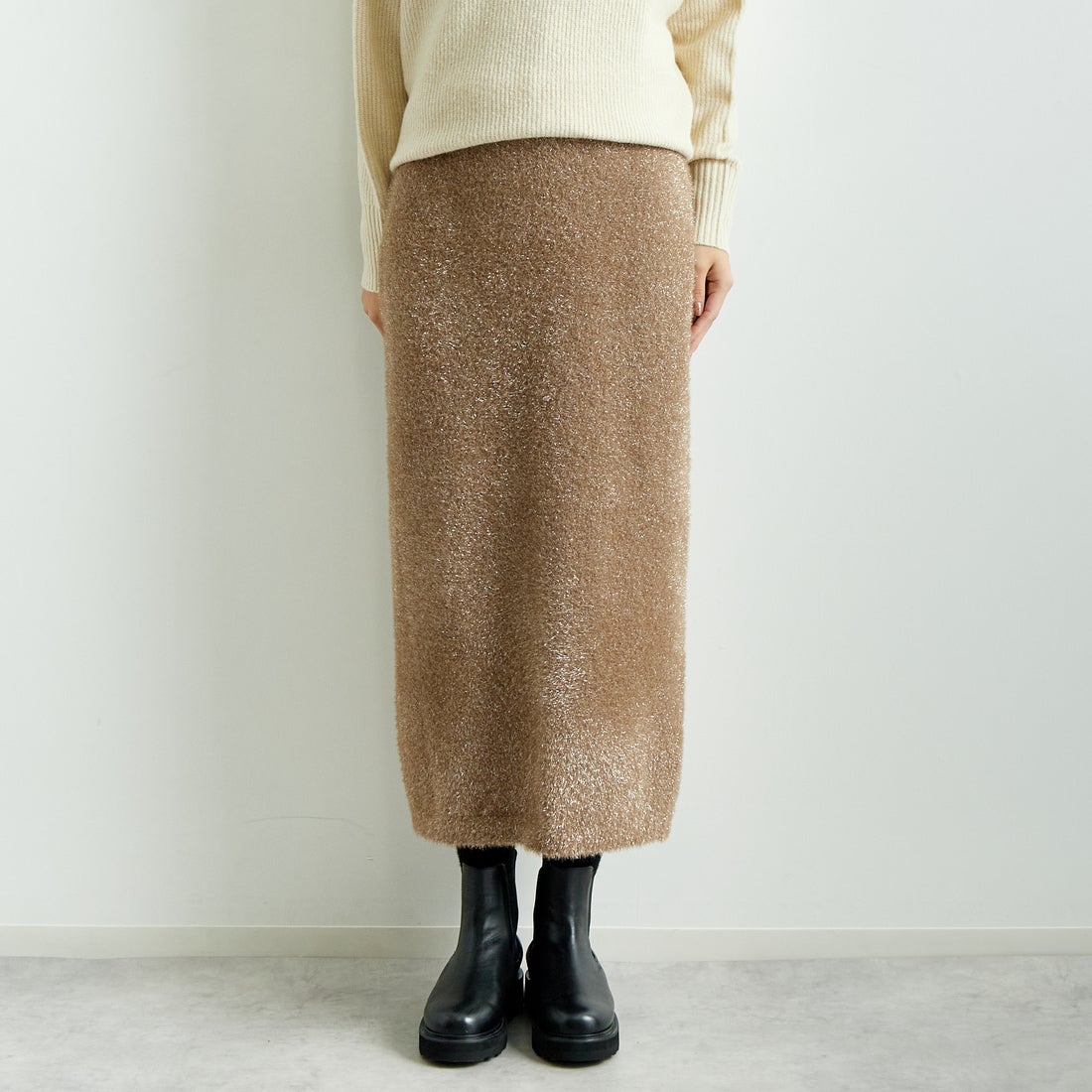 Jeans Factory Clothes [ジーンズファクトリークローズ] ラメシャギースカート [11243814] ﾀﾞｰｸﾌﾞﾗｳﾝ &&モデル身長：167cm 着用サイズ：F&&