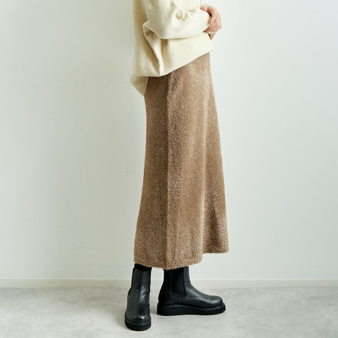 Jeans Factory Clothes [ジーンズファクトリークローズ] ラメシャギースカート [11243814] ﾀﾞｰｸﾌﾞﾗｳﾝ &&モデル身長：167cm 着用サイズ：F&&