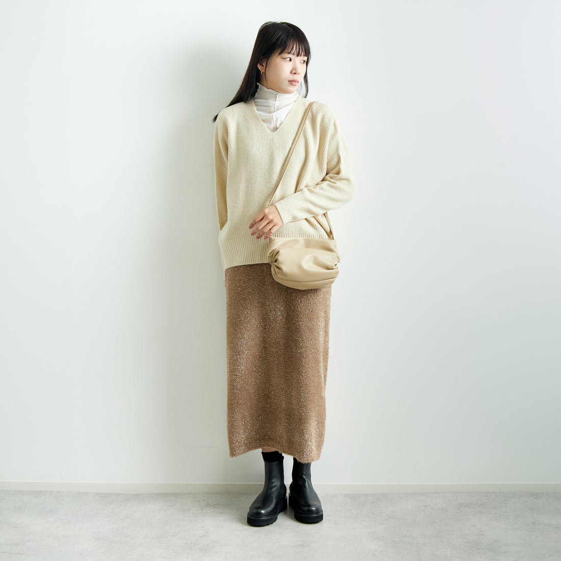 Jeans Factory Clothes [ジーンズファクトリークローズ] ラメシャギースカート [11243814] ﾀﾞｰｸﾌﾞﾗｳﾝ &&モデル身長：167cm 着用サイズ：F&&