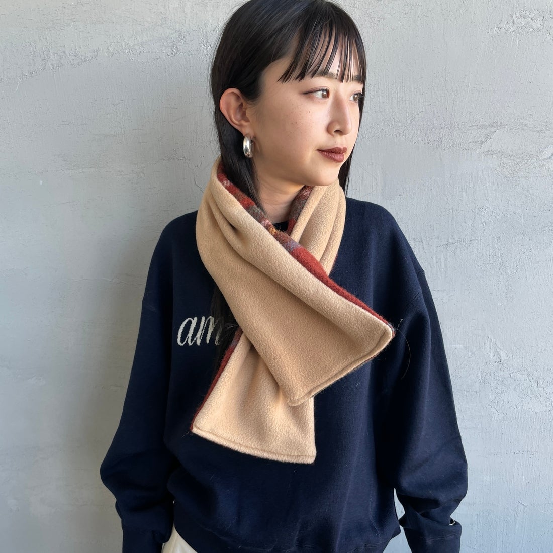 TWEED MILL [ツィードミル] 別注 チェック×フリース リバーシブル差し込みマフラー [17-93-PNWFL-JF] A ROYAL/CM