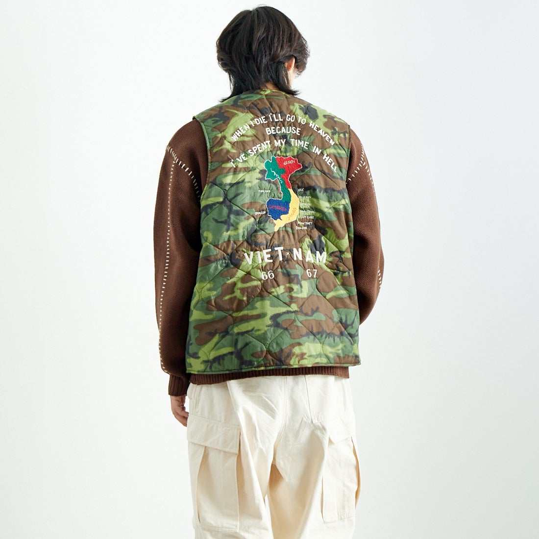 TAILOR TOYO [テーラートウヨウ] ベトナムライナーベスト [TT15549] 198 CAMO &&モデル身長：179cm 着用サイズ：XXL&&