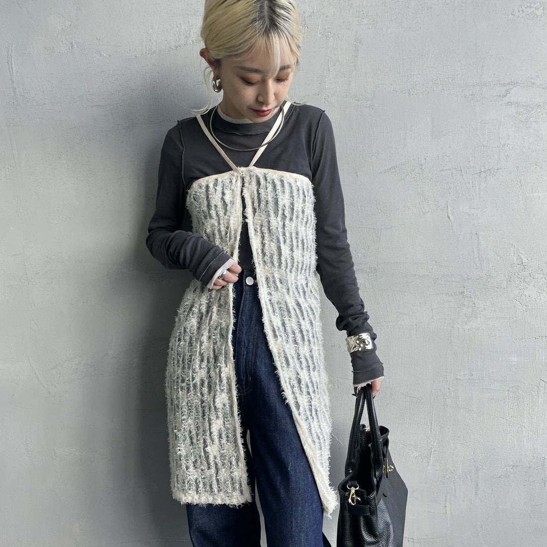 By/m [バイエム] マルチWAY チュールフェザーシアーラップスカート [B24142017] 21 IVORY&&モデル身長：150cm 着用サイズ：F&&