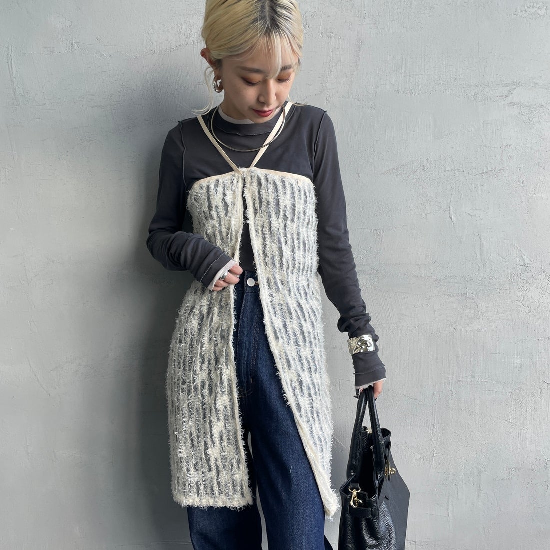 By/m [バイエム] マルチWAY チュールフェザーシアーラップスカート [B24142017] 21 IVORY&&モデル身長：150cm 着用サイズ：F&&