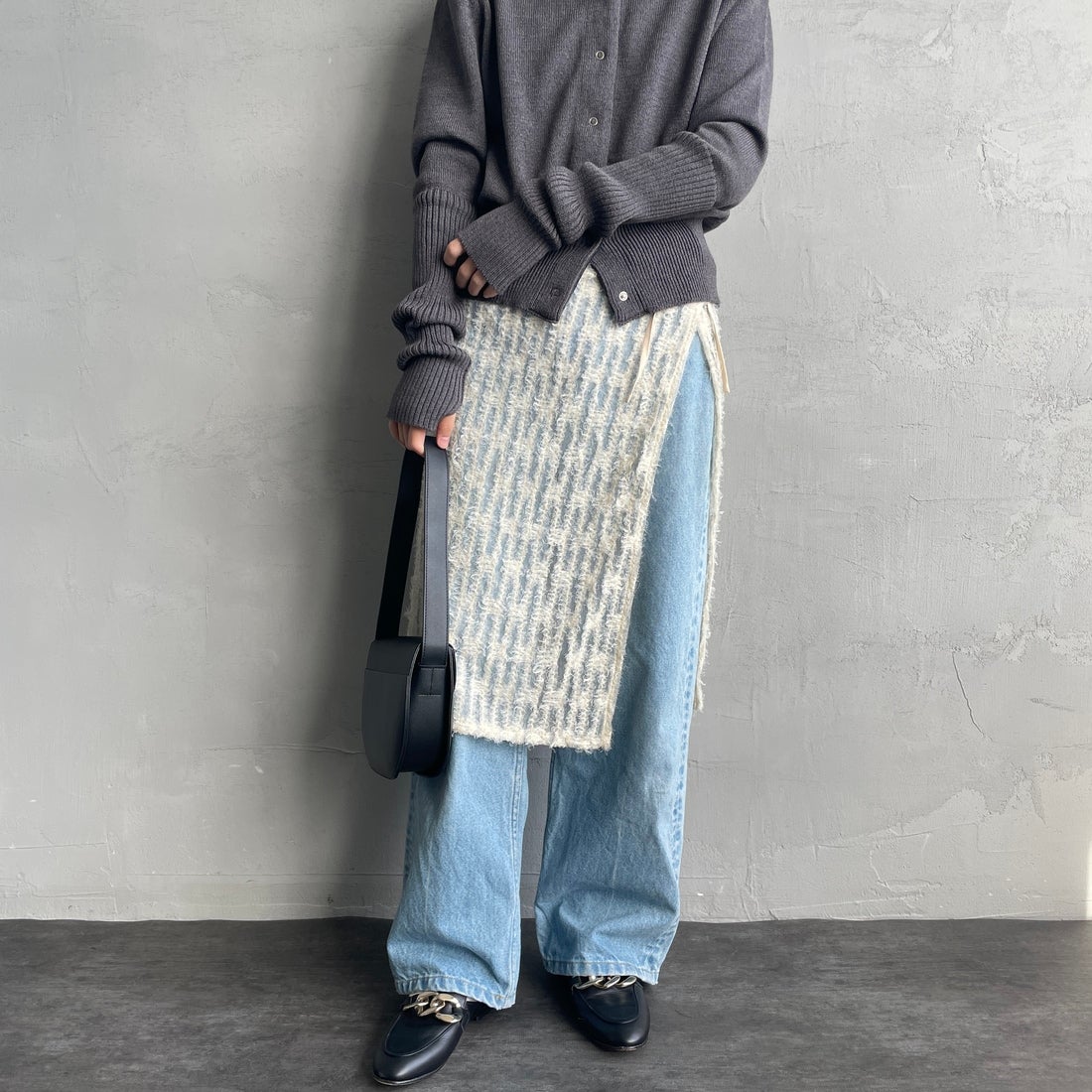 By/m [バイエム] マルチWAY チュールフェザーシアーラップスカート [B24142017] 21 IVORY&&モデル身長：160cm 着用サイズ：F&&