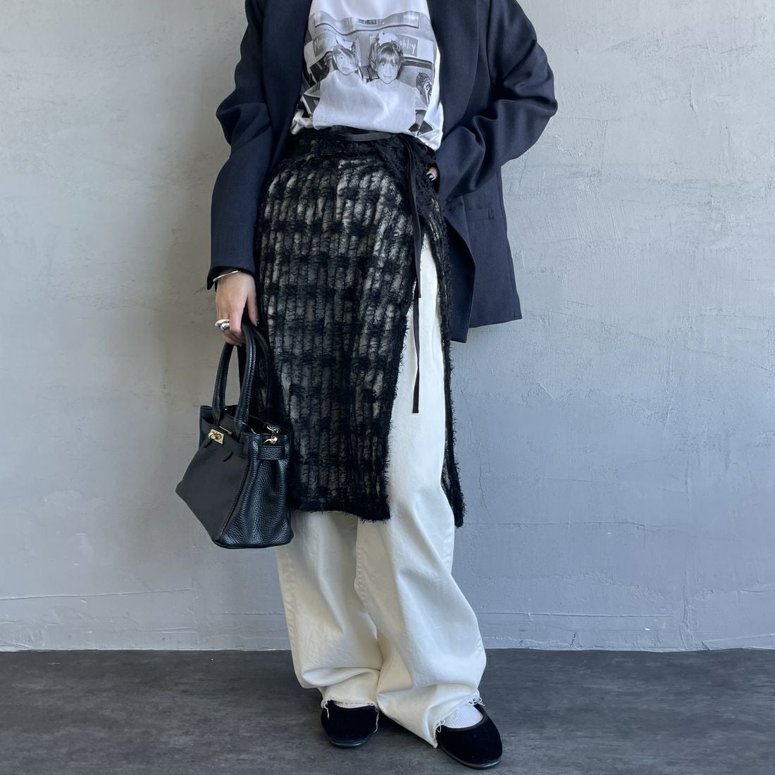 By/m [バイエム] マルチWAY チュールフェザーシアーラップスカート [B24142017] 09 BLACK&&モデル身長：150cm 着用サイズ：F&&