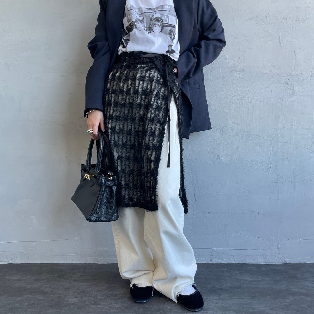 By/m [バイエム] マルチWAY チュールフェザーシアーラップスカート [B24142017] 09 BLACK&&モデル身長：150cm 着用サイズ：F&&