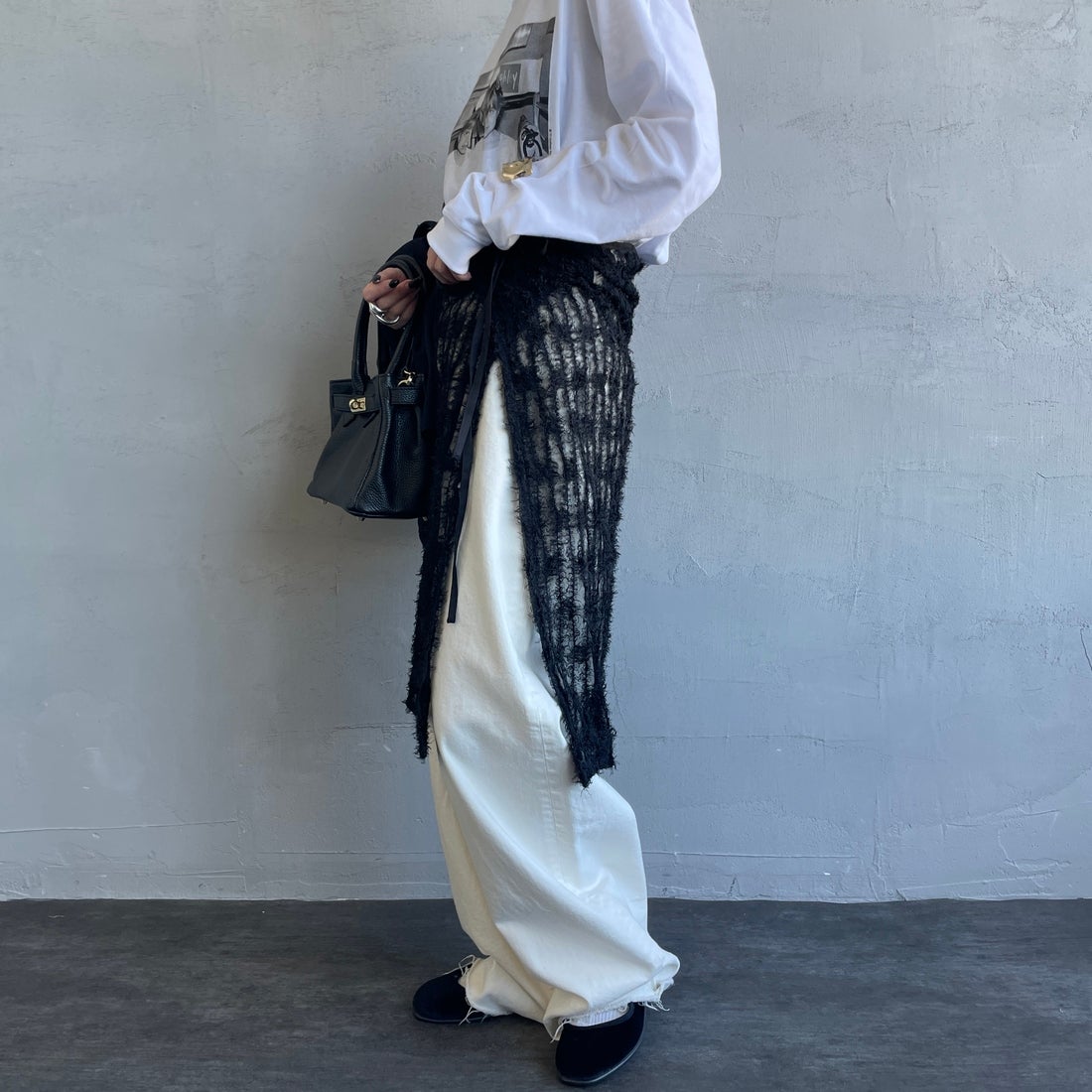 By/m [バイエム] マルチWAY チュールフェザーシアーラップスカート [B24142017] 09 BLACK&&モデル身長：150cm 着用サイズ：F&&