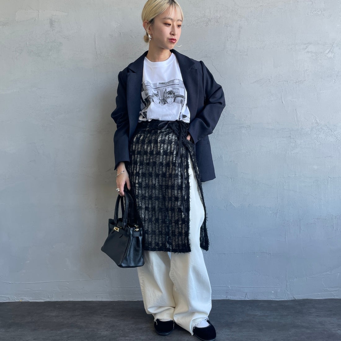 By/m [バイエム] マルチWAY チュールフェザーシアーラップスカート [B24142017] 09 BLACK&&モデル身長：150cm 着用サイズ：F&&